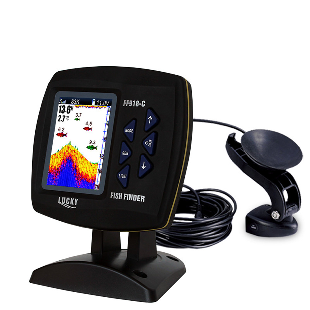 Fish Finder Transducer - หน้าจอสี FF918-C100DS แบบมีสายเหยื่อล่อปลาความถี่คู่328ft/100M ความลึกของน้ำเหยื่อล่อปลาเรือ